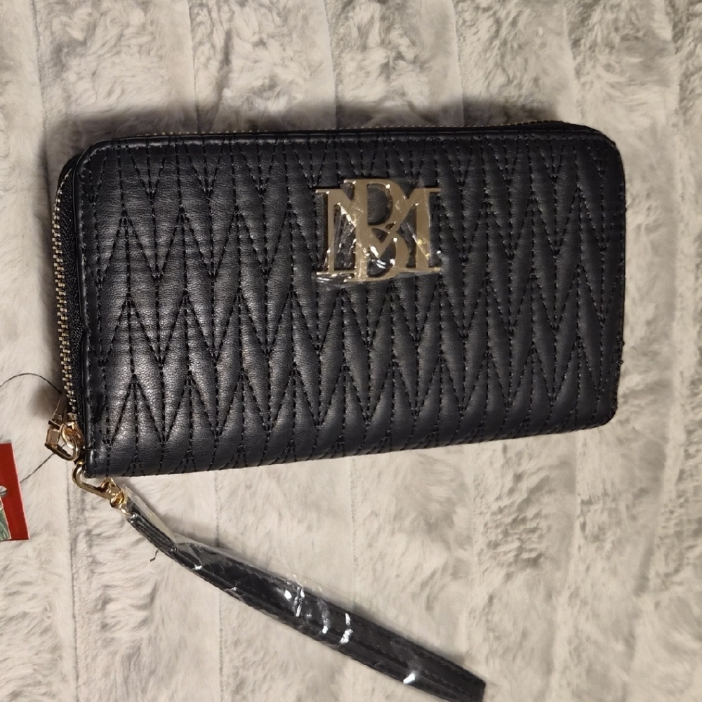 Black Quilted Wallet with Gold Logo